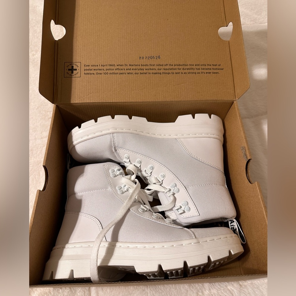 Dr. Martens White Combat Boots Durable Leather Design